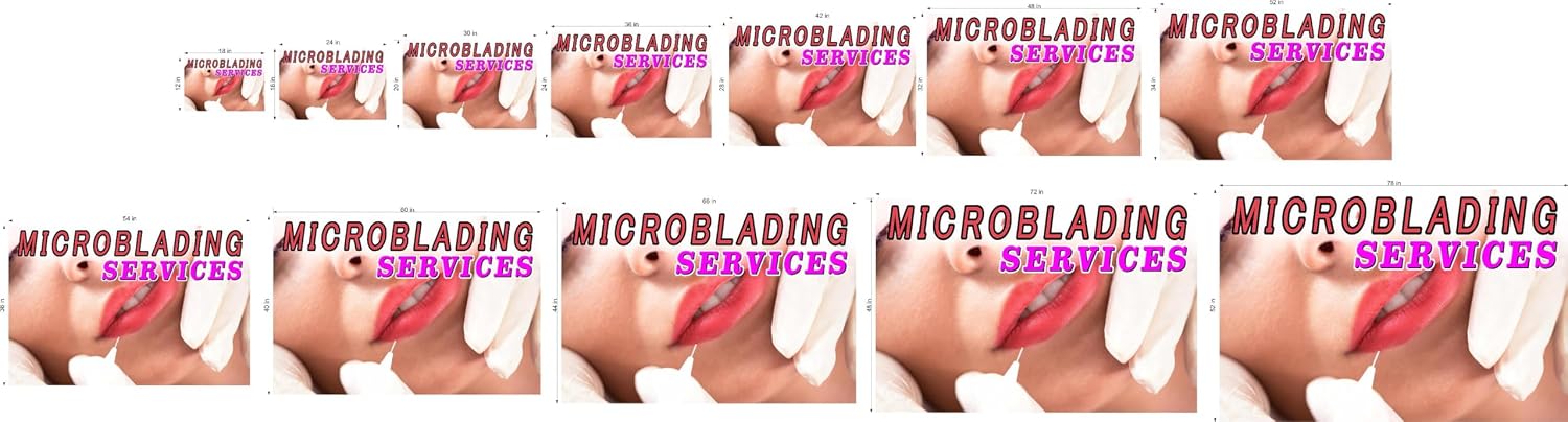 Microblading X Permanent Eyebrows Services Salon Sign Advertising Marketing Décor Horizontal (Perforated 70/30 See-Through Window Mesh Vinyl Sign [Outdoors], 66")