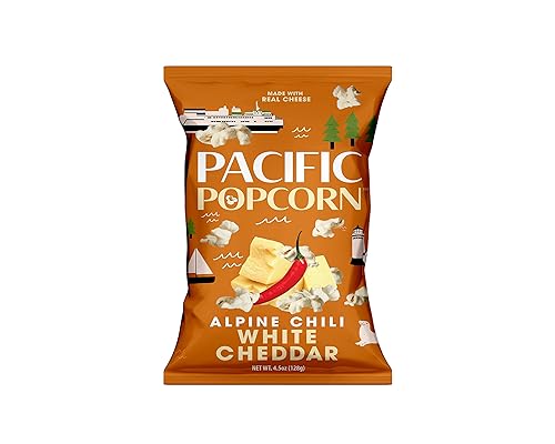 Pacific popcorn - Cheddar blanco de chile alpino 4.5 onzas (paquete de 4)
