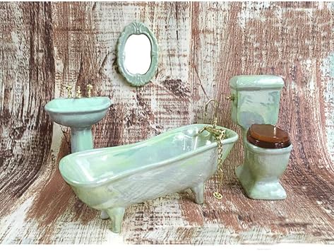 Dollhouse Furniture Miniature Bathroom Accessories Set 4PCS-112 Scale Light Green