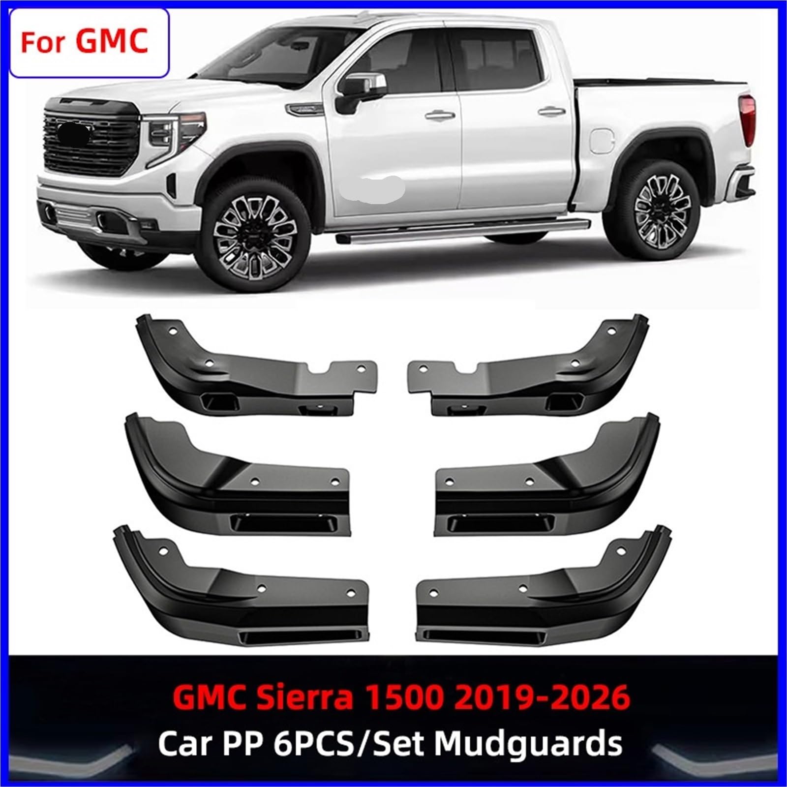 bavettes de voiture Convient pour GMC Sierra 1500 2019-2026 accessoires garde-boue avant et arrière sans perçage 6 pièces