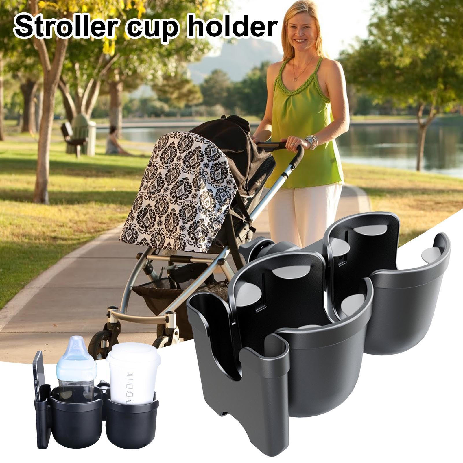 Tasse de Poussette et Support de téléphone - Porte-gobelet 3 en 1 avec Pince,Porte-gobelet Universel antidérapant, sécurisé et Stable, pour Poussette, Fauteuil Roulant, Scooter, Marcheur Zorq