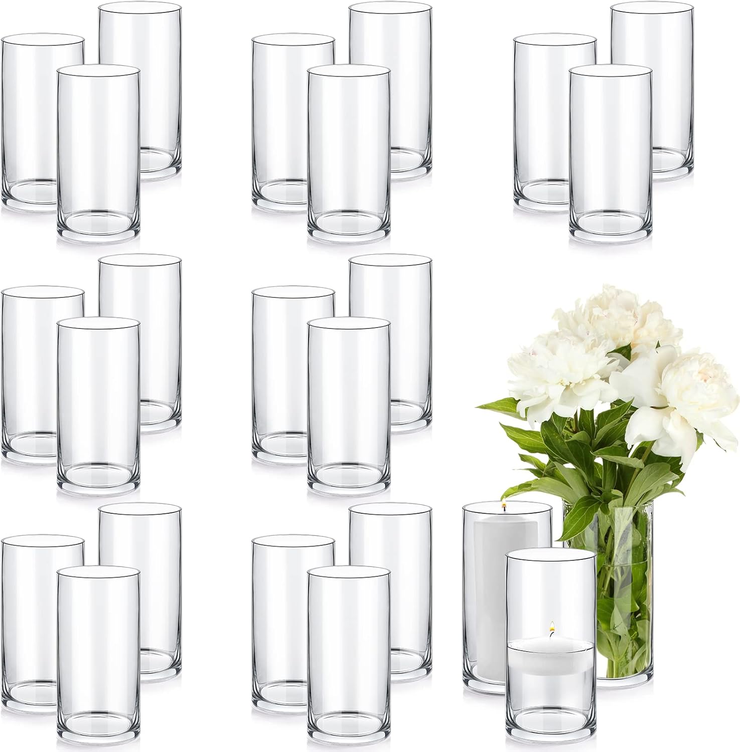 Sieral Set of 24 Glass Cylinder Vases Tall Hurricane Vases