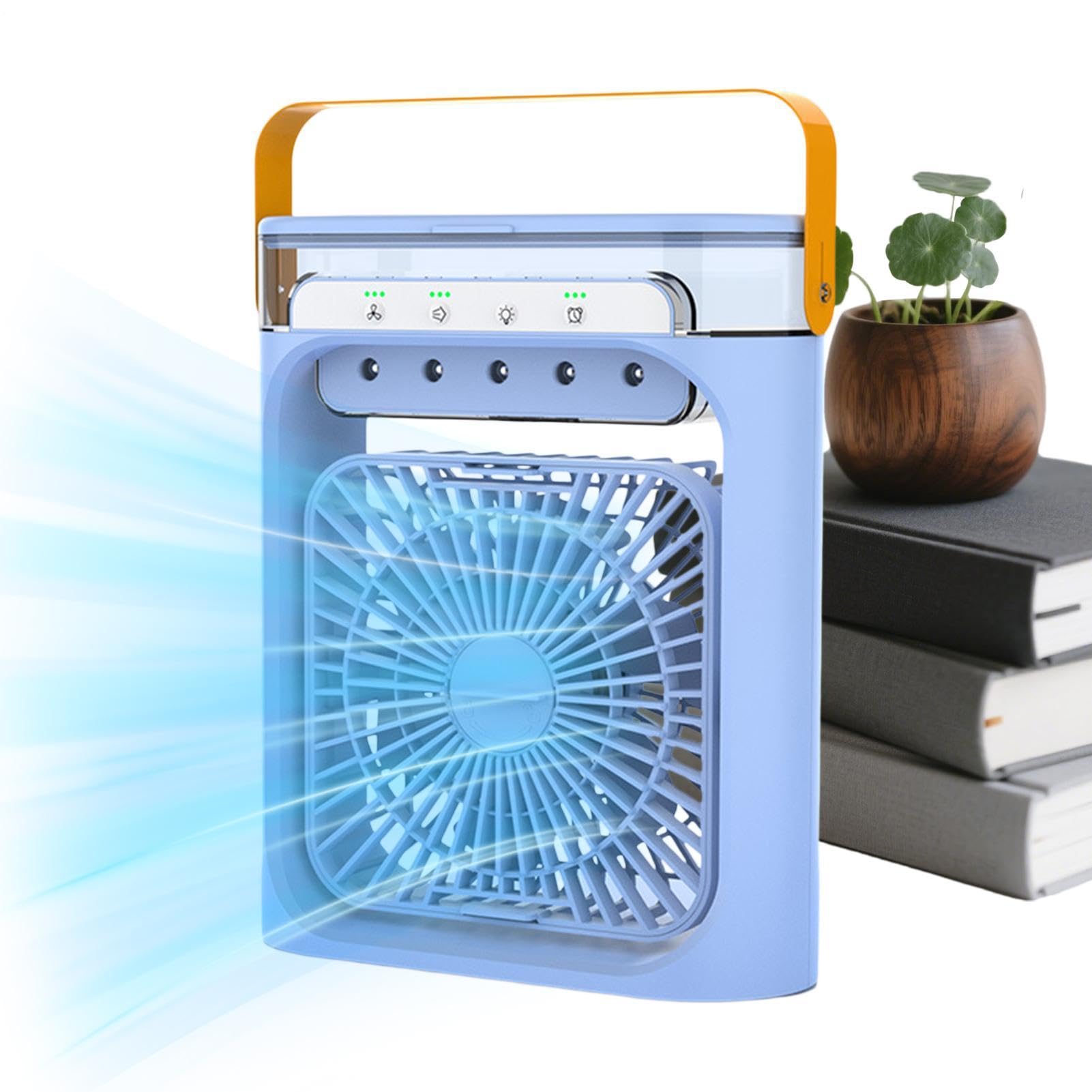 Ventilatore Portatile con Nebulizzazione Mini Ricaricabile a 3 Velocità | Raffrescatore d'Aria con LED Per Interni Camera Viaggio Campeggio Picnic Vacanza
