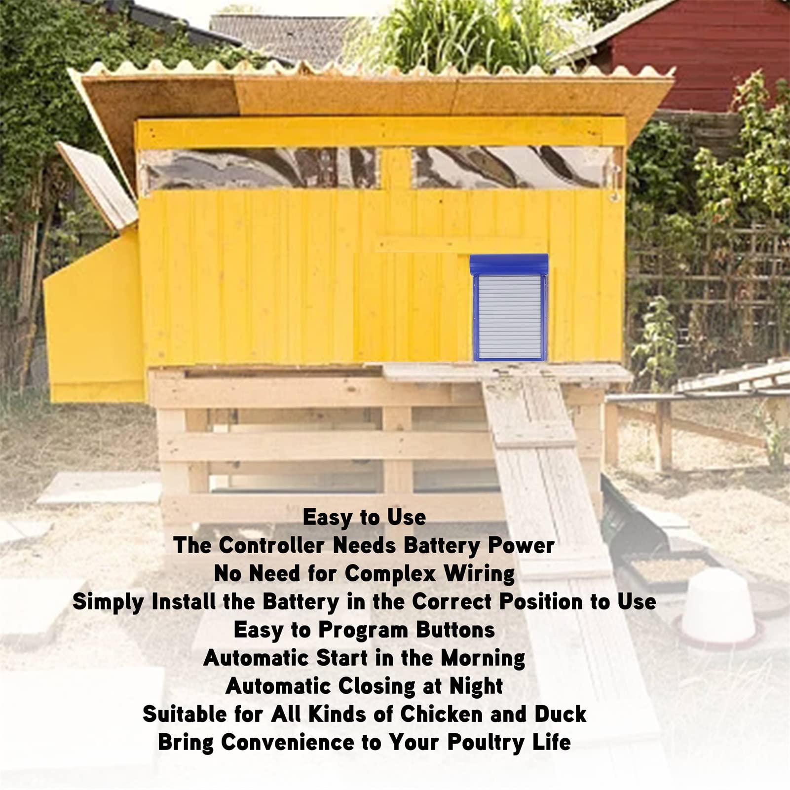Apriporta Automatico per Pollaio con Timer, Porta per Pollaio, Porta Automatica per Fattoria Alimentata a Batteria, Apriporta in Alluminio per Tenda Avvolgibile per Anatra Oca