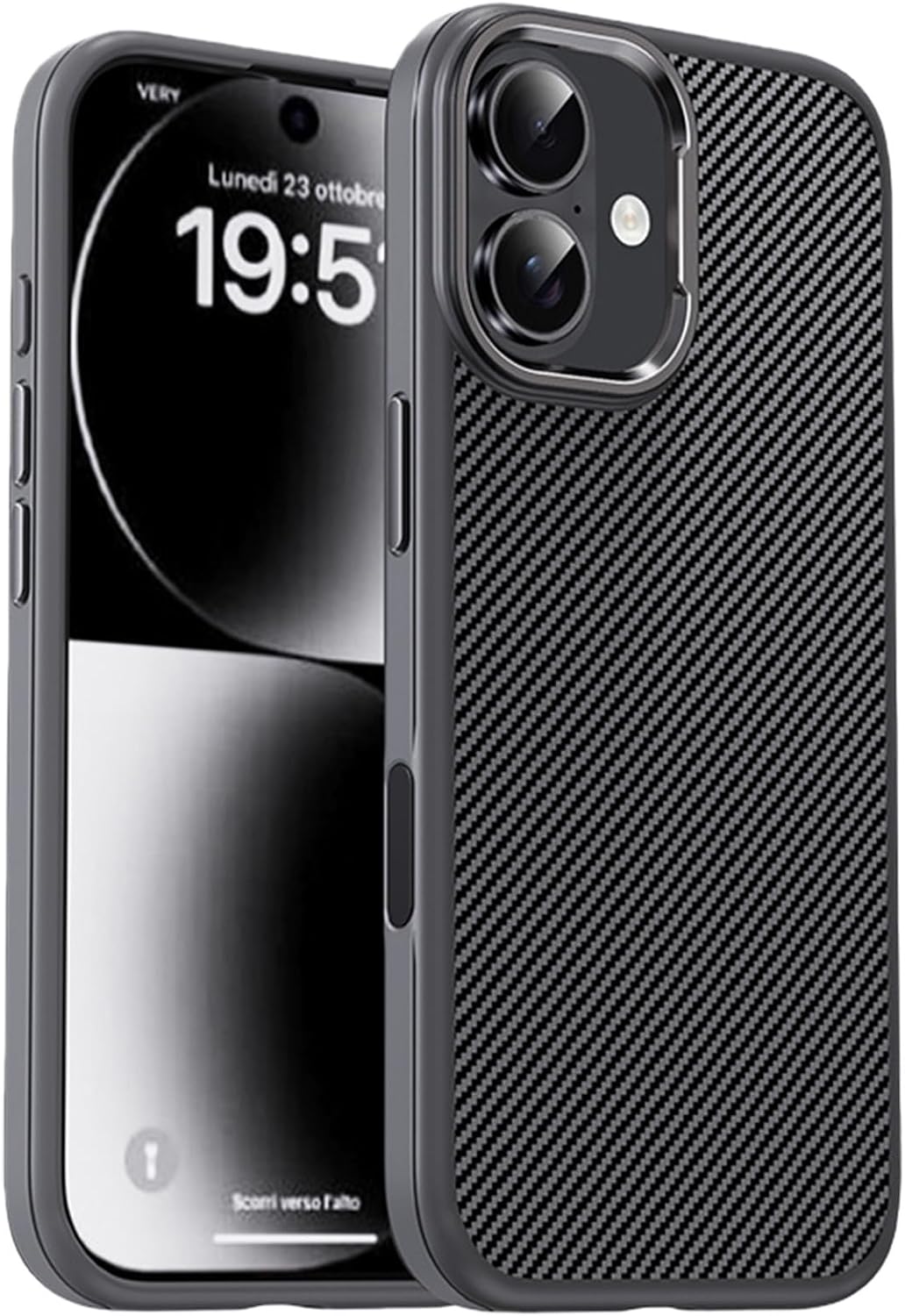 Case for iPhone 17 Pro Max/17 Pro/Air/17, Compatible with MagSafe, Slim Magnetic Phone Case with Carbon Fiber Style PC Back, Metal Buttons and Raised Camera Guard, Anti-Slip Cover(Gray,17)