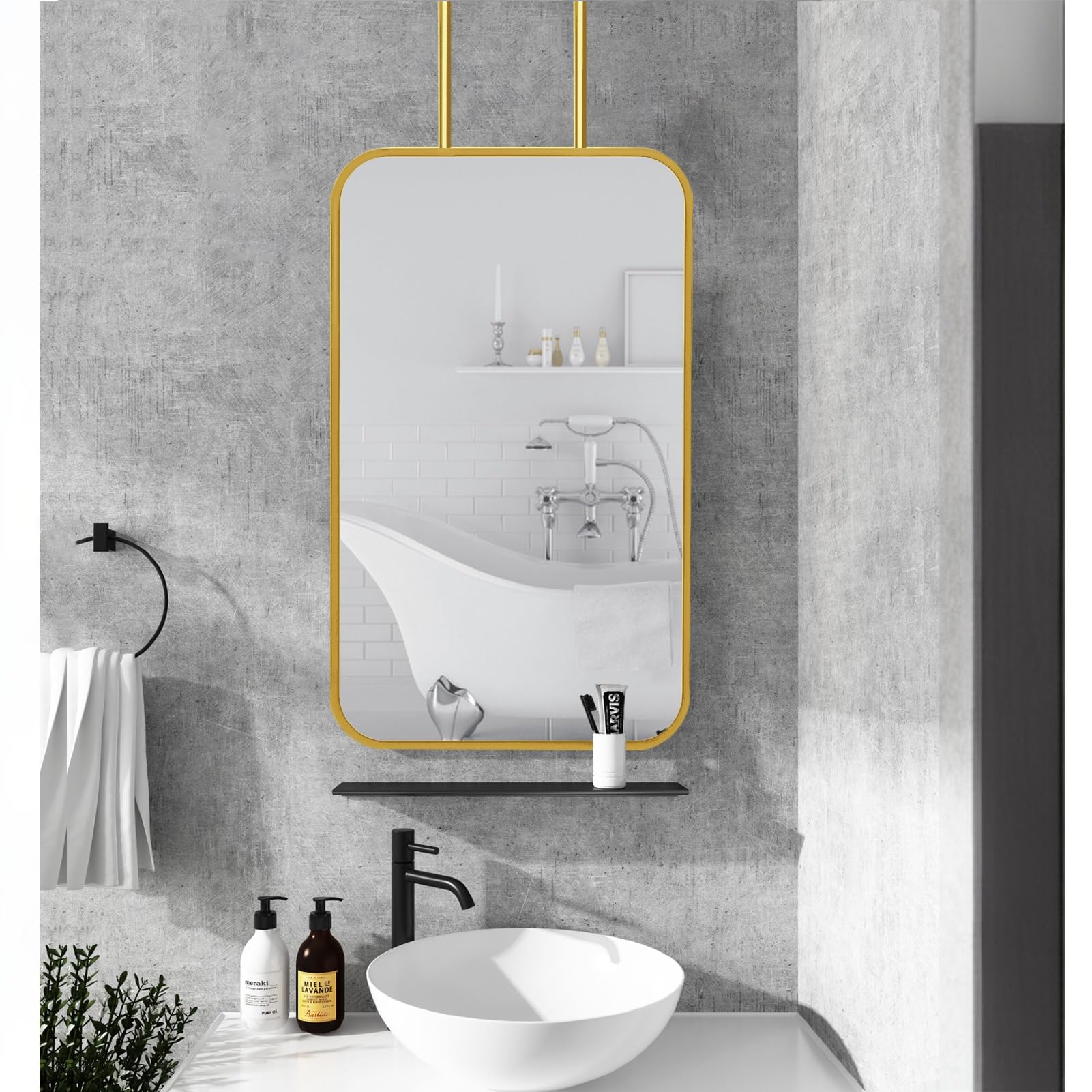 FGXHHS Rectangular Metal Framed Mirror, Vertical Ceiling Mounted Bathroom Hallway Cloakroom Wall-Mounted Hanging Hotel Rod Mirror(40cmx60cm)