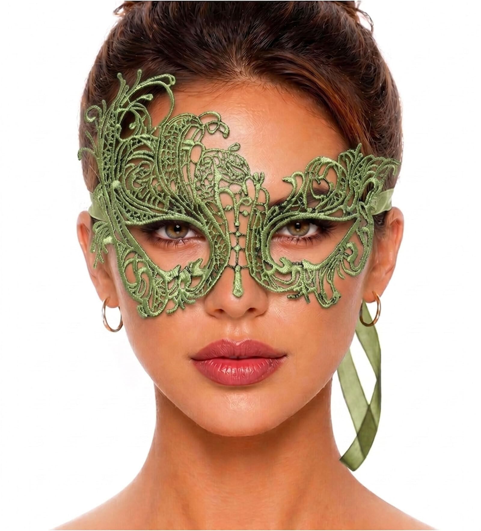 Masquerade Mask For Women Lace Masquerade Masks for Masquerade Party, Swan Green Olive, One Size โ image 1
