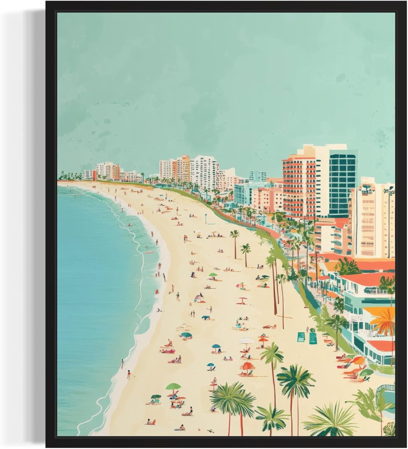 Miami Beach Wall Art Print Poster, House View Nautical Landscape Decor Home Picture Painting Artwork Bedroom Living Room Gallery 149 (Miami Beach, 11 x 14 inches, Black Frame)