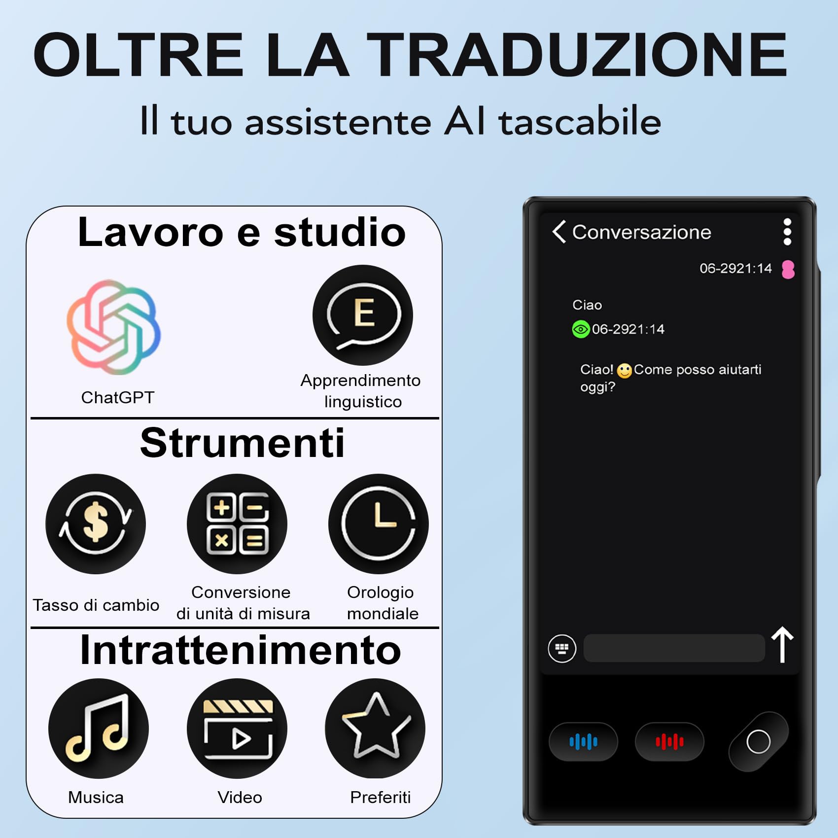 Traduttore Vocale Istantaneo Multilingue per 148 Lingue Online e 19 Offline (Italiano Offline), Traduttore Simultaneo Vocale Traduzione di Foto Supporta WiFi/Bluetooth con Batteria da 1500 mAh
