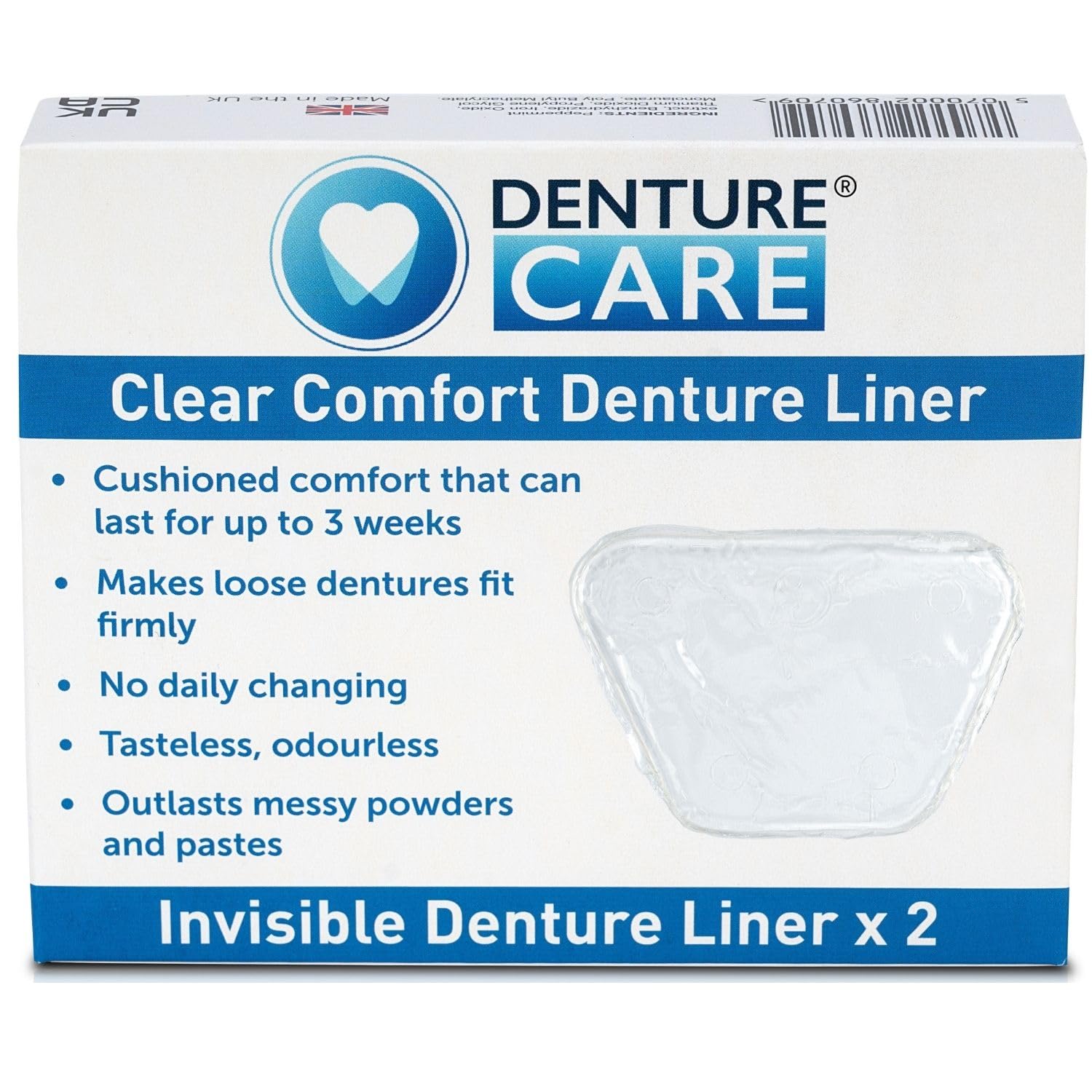Denture Care Clear Comfort Denture Liner - Soft Cushion for Pain-Free Denture Fit | Protects Gums from Irritation | Easy to Apply & Long-Lasting | No Mess, No Residue | Made in the UK (2 Pack)