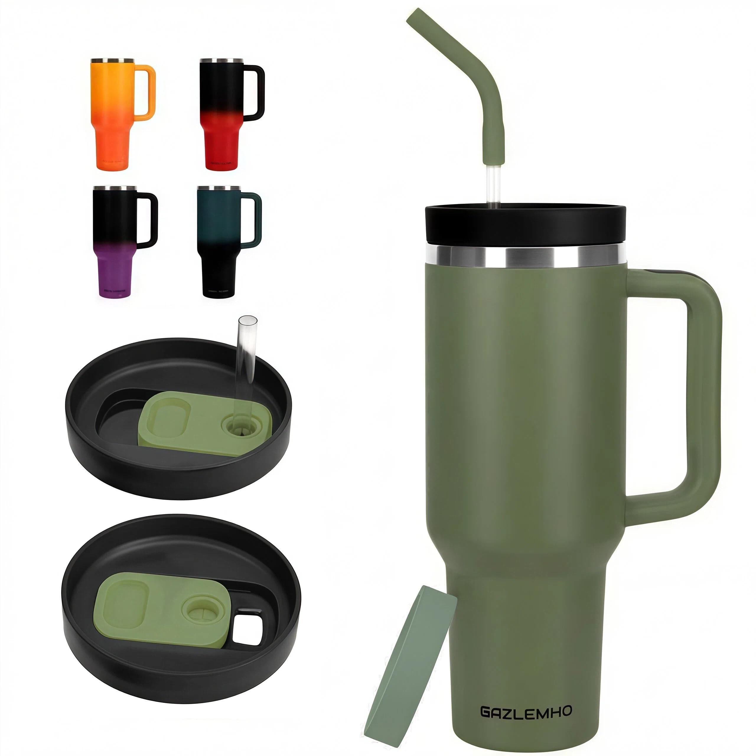 40oz Tumbler with Handle and Straw Spout 2-in-1 Lid, Spill Leak Proof Insulated Travel Cu…