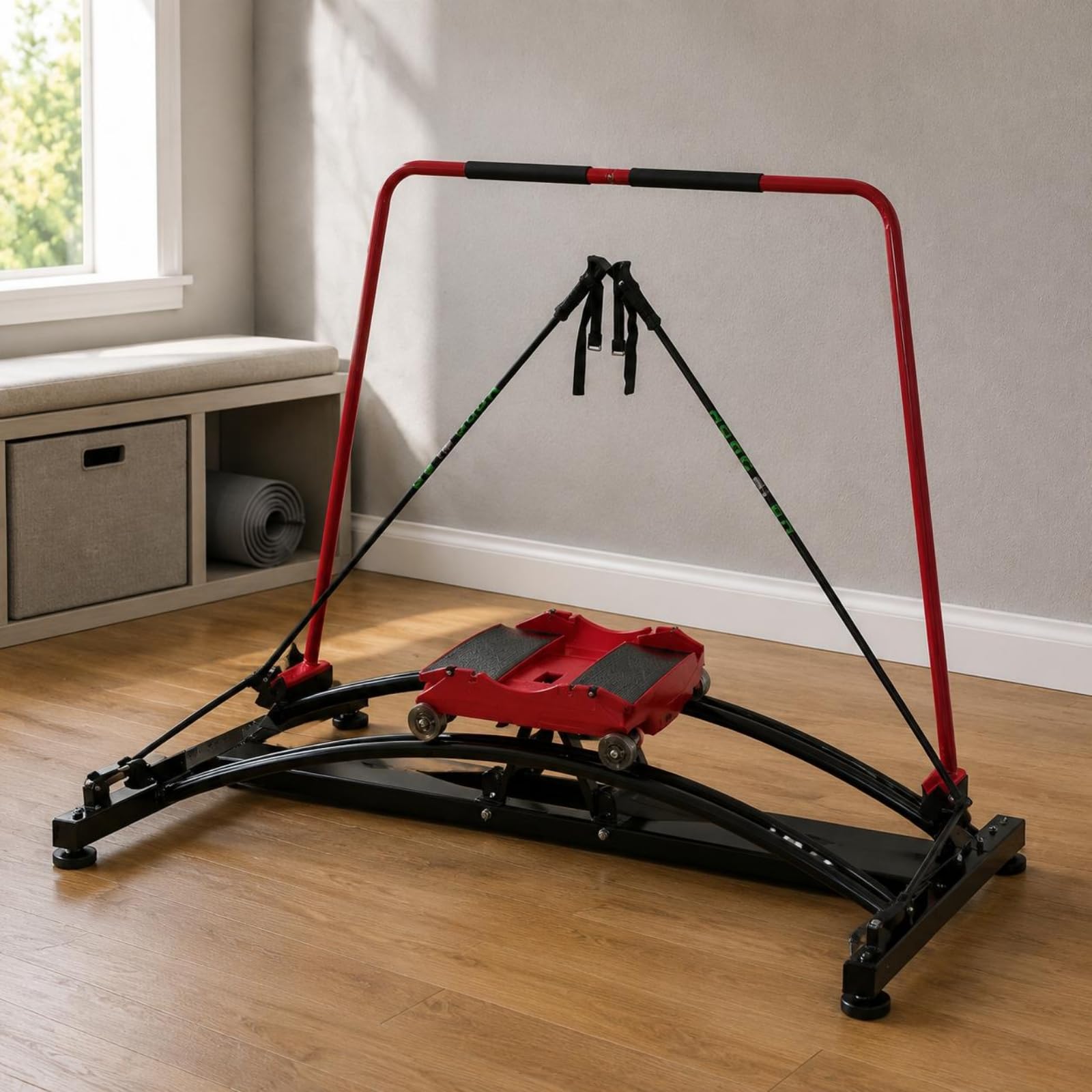 Simulador de Esquí Interior Máquina de Ejercicio Entrenador de Esquí Aparato de Fitness Equipo Deportivo con Soporte Vertical y Rieles Curvos con