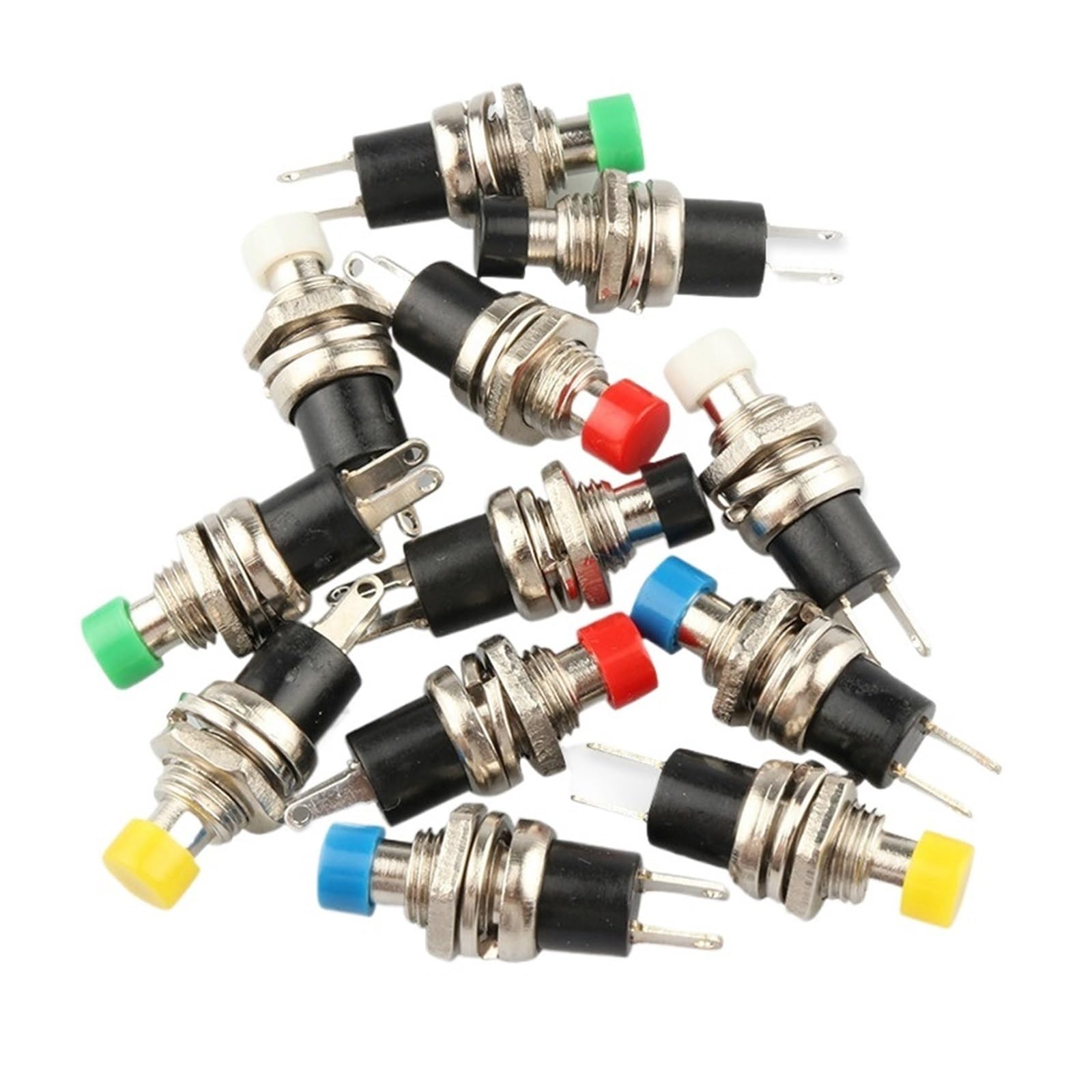 KUKEUC77Q 6pcs Small Round Button PBS-110/NO PBS-111/NC 2 Foot Self-resetting No Lock Switch 7MM Miniature Color Mixing(MULTI,PBS-111 NC)