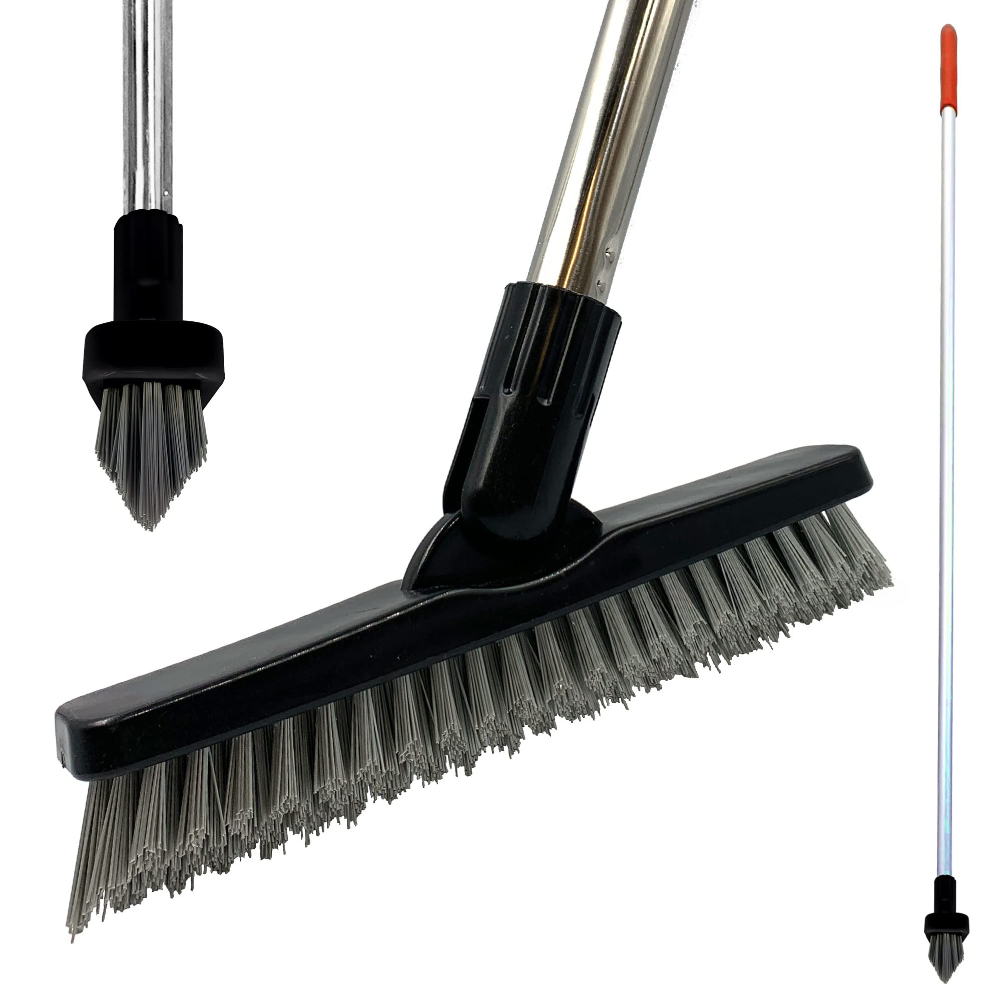 Colour-Coded Grout Cleaning Brush, Angled Floor Grout Cleaner with Stiff Bristles, Swivel Head Floor Scrubbing Brush with Long Handle for tiles, Bathroom, Kitchen, & Hard-to-Reach Corners (Red)