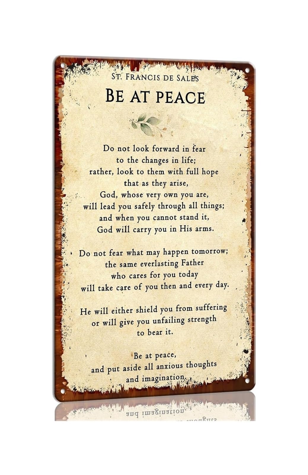 RNUMLIGH St Francis De Be At Peace Quote Tin Sign Rustic Farmhouse Decorative Plaque Catholic Christian Wall Hanging For Bedroom Entryway Man Cave 8 X 12 inch