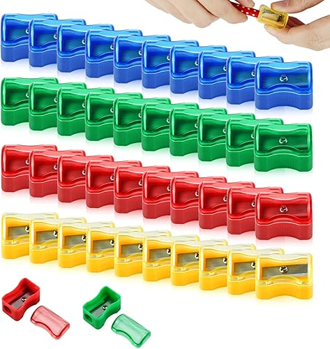 Sacapuntas de plástico de colores – 96 piezas de sacapuntas manual para niños con tapa – Mini mano con tapa