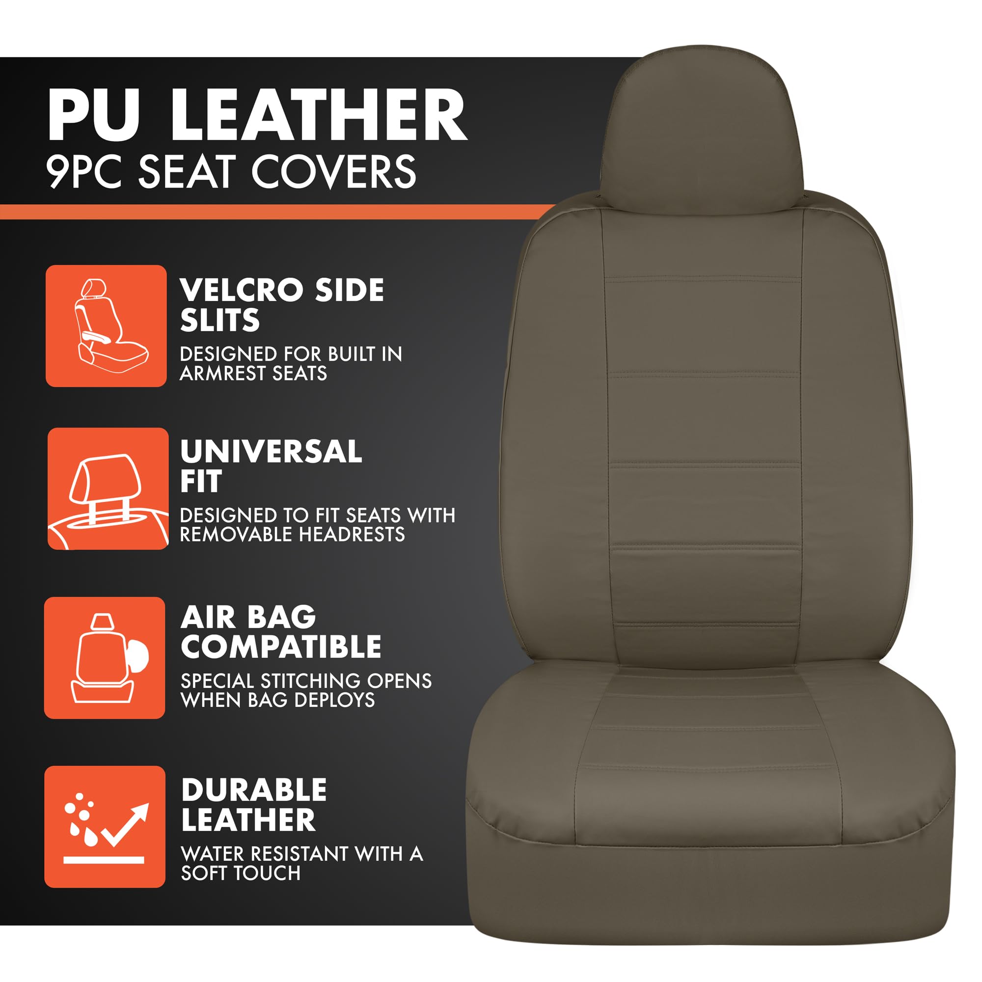Motor Trend Premium Leatherette Car Seat Covers - Beige PU Leather