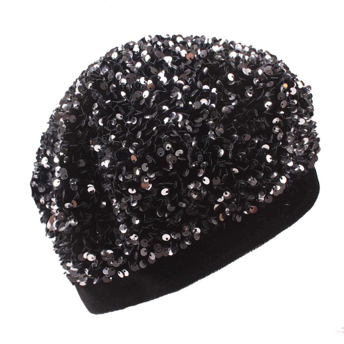 Xuexian Women's Silver Glitter Sequins Beanie Brimless Hat Skull Caps For (Silver)
