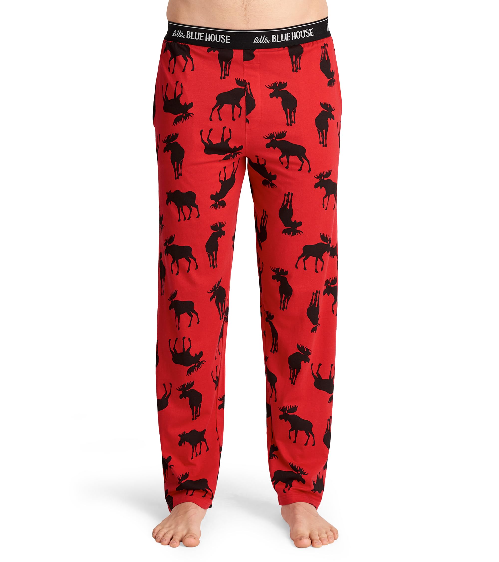 Hatley Men's Jersey Pants Pajama Bottom, Moose on Red, S UK