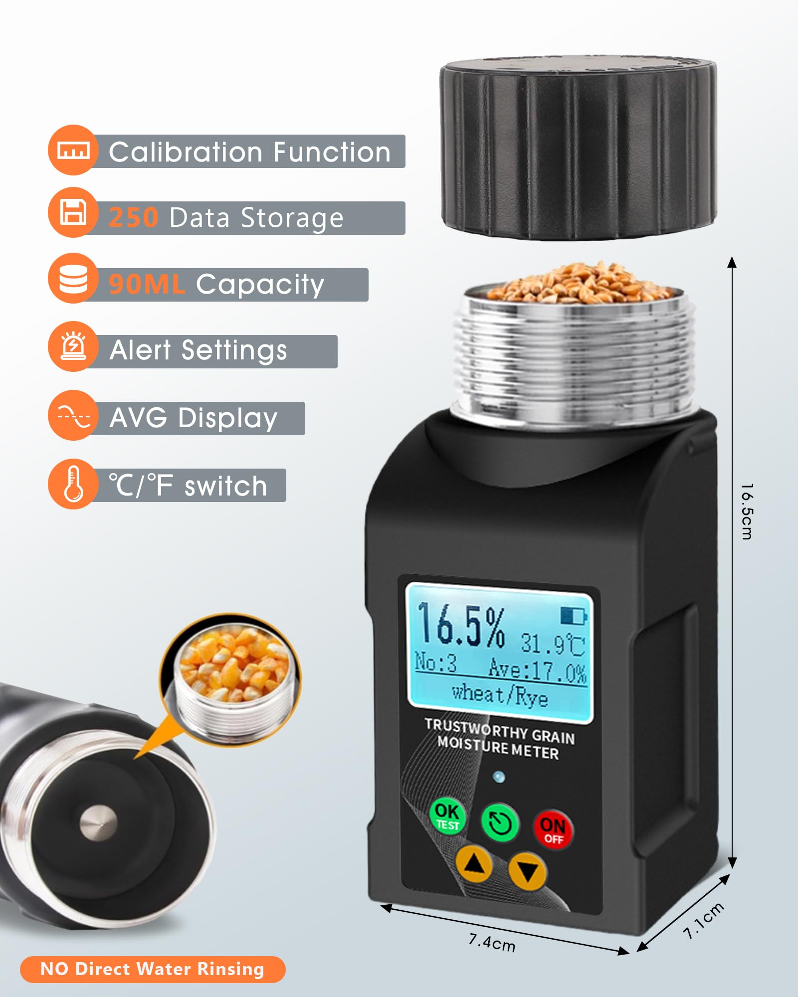 Wile Getreidefeuchtigkeitsmesser Misuratore di Umidità per Cereali per 40 Colture, Tester Digitale con Temperatura, per Grano, Mais, Orzo, Riso, Soia e Colza