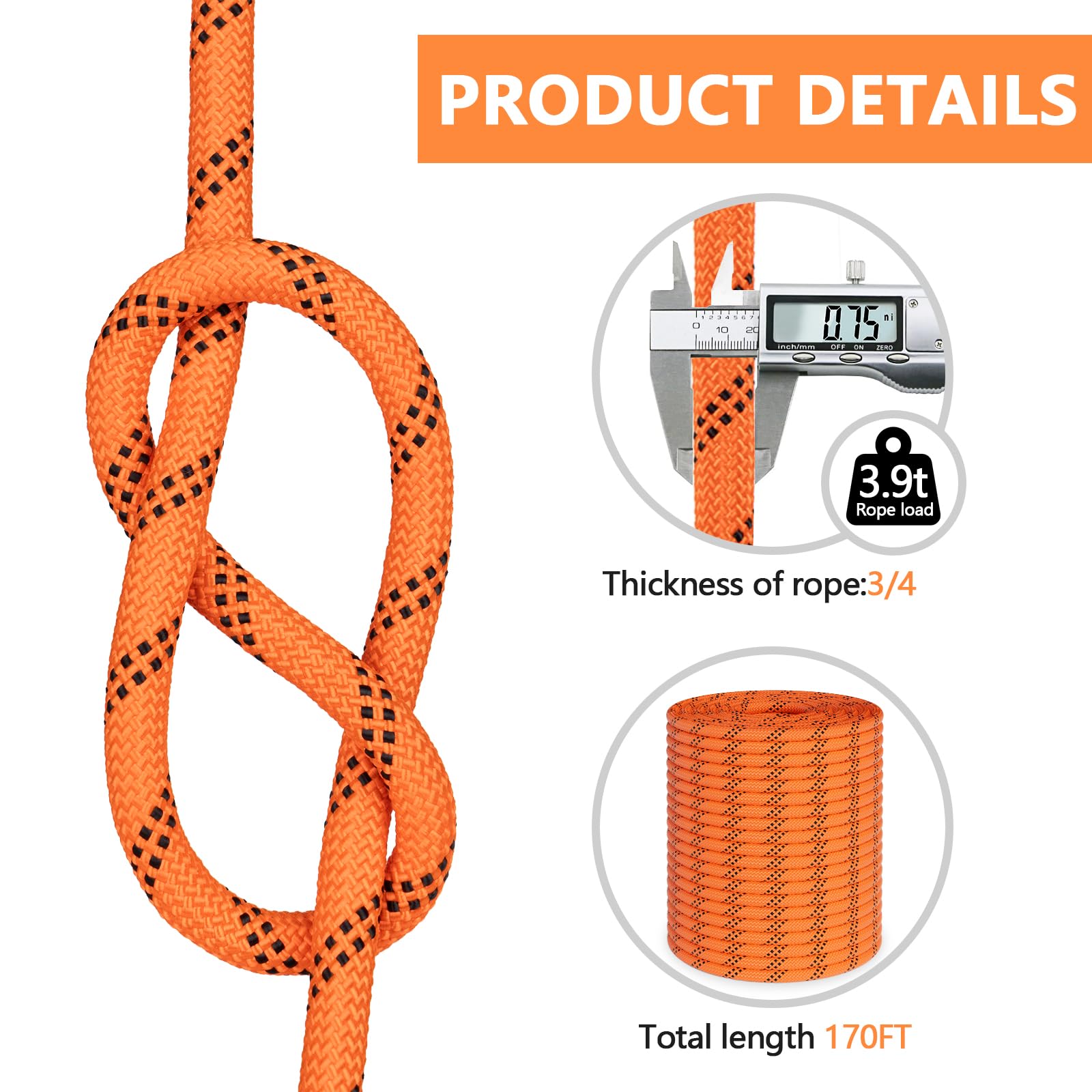 Inner Rops Snapklik.com : Braided Polyester Arborist Rope 3/4 Inch X 170ft, 48 ...