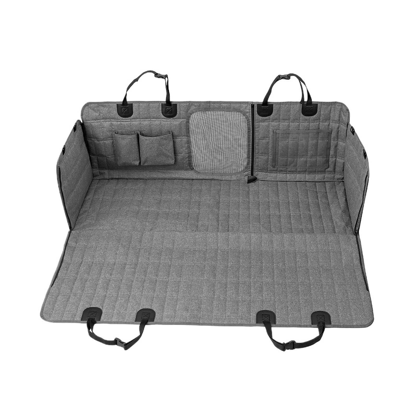 Funda para asiento de coche para perro con ventana de malla, hamaca para perro, impermeable, antideslizante, protector de asiento trasero para coche, camión, SUV (gris)
