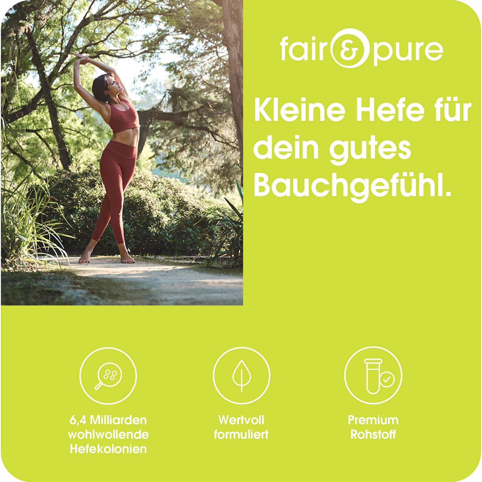 Fair & Pure Saccharomyces boulardii Kapseln 320mg, 120 DRcaps, schluckfreundlich, 6,4 Milliarden Hefekolonien, veganes Nahrungsergänzungsmittel ohne Zusätze, in Deutschland hergestellt