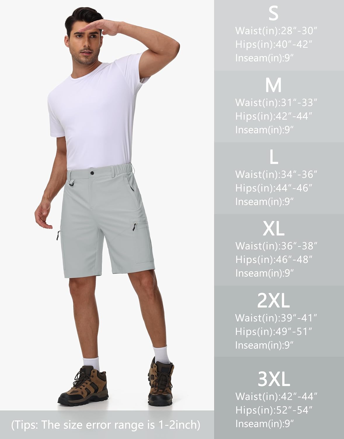 JWM Men's 9" 11" Hiking Cargo Shorts - Lightweight Stretch Qucik Dry UPF 50+ Golf Work Fishing Travel Shorts 5 Zipper Pockets - Image 6