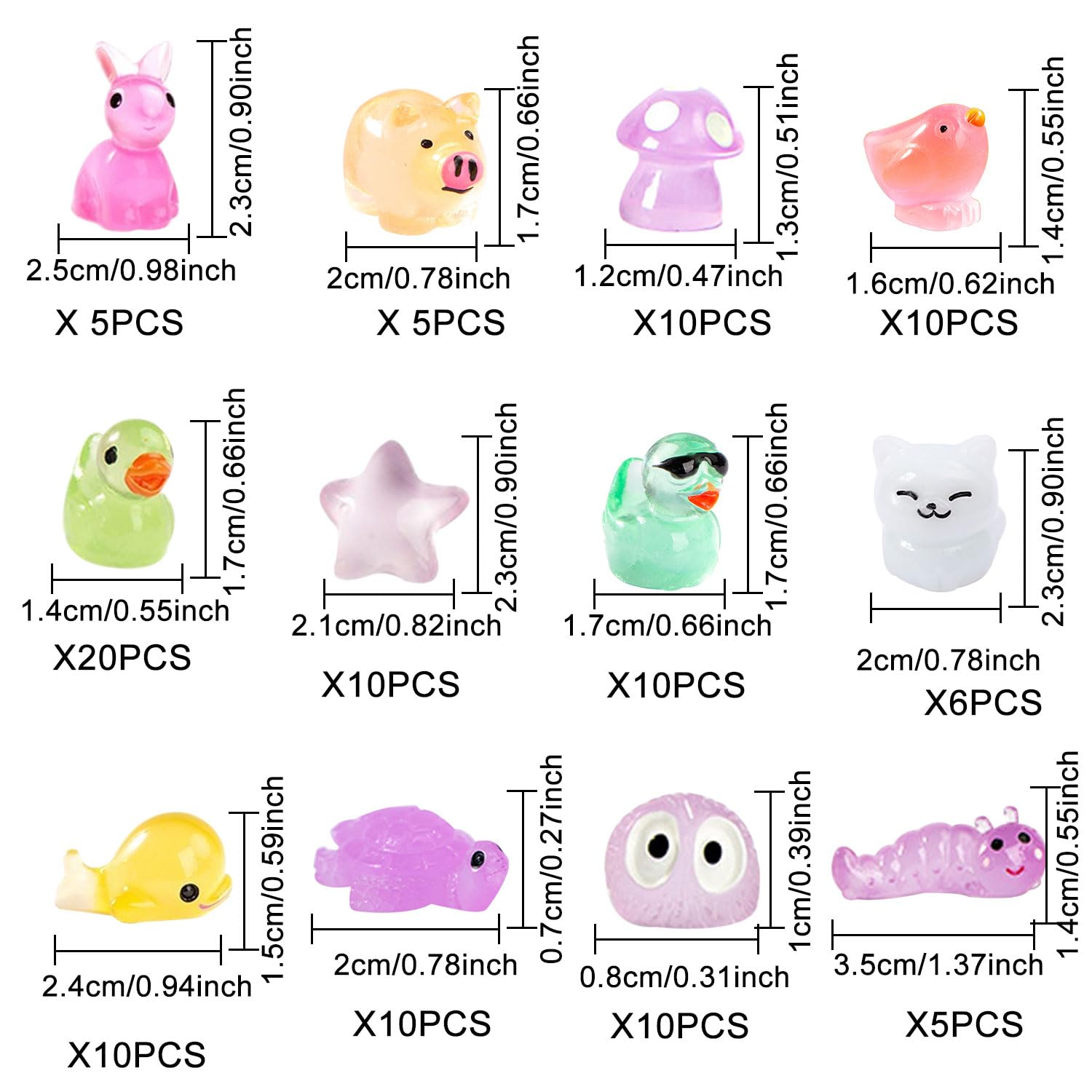 110 Pcs Mini Ocean Resin Animals Luminous Tiny Sea Animals Figurines Glow in The Dark Miniature Animals for Micro Dollhouse Landscape Aquarium Decorations (12 Styles)