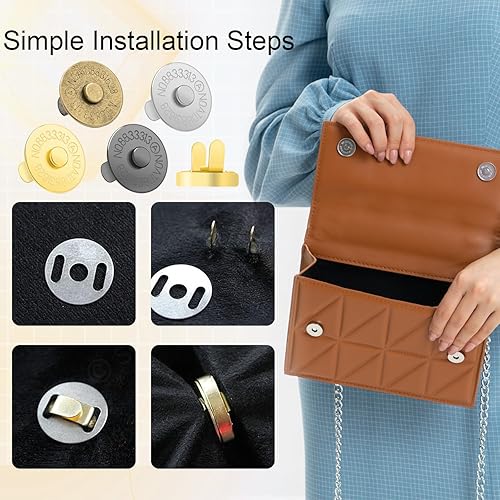 Miniatura 3 de 40 juegos de botones magnéticos a presión de 0.55 pulgadas (0.551 in), cierre magnético, broches magnéticos para bolsos y bolsos, ropa, bolsa de