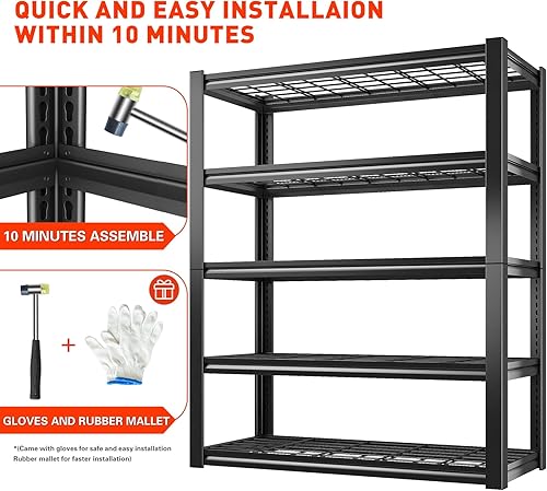 Miniatura 8 de REIBII Estantería de garaje de 40 pulgadas de ancho, estantes de almacenamiento resistentes de 2000 libras, estantes de metal de 5 niveles para