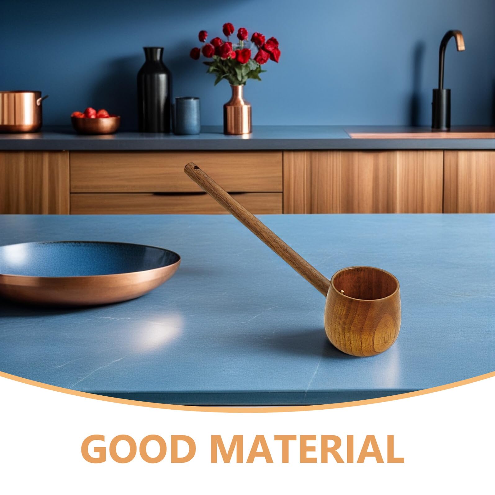 Cucharón Diseño Retro Antideslizante Mango Largo de Madera Marrón para Cocina y Jardín Adecuado para Ceremonias de Té y Riego Exterior