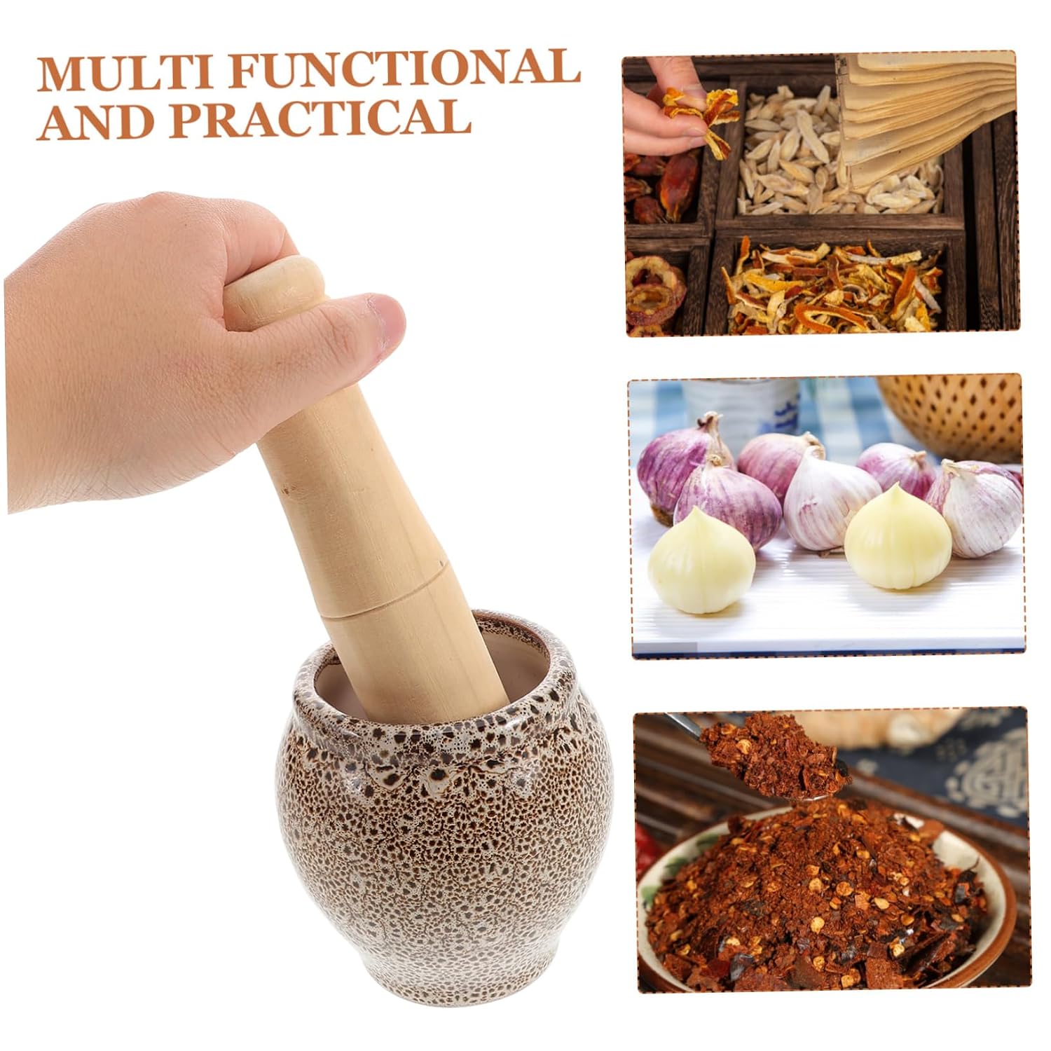 PRETYZOOM 1set Garlic Pounder Pestle Multi-use Grinding Bowl for Spices and Medicine Manual Garlic Crusher for Kitchen Traditional Mortar and Pestle