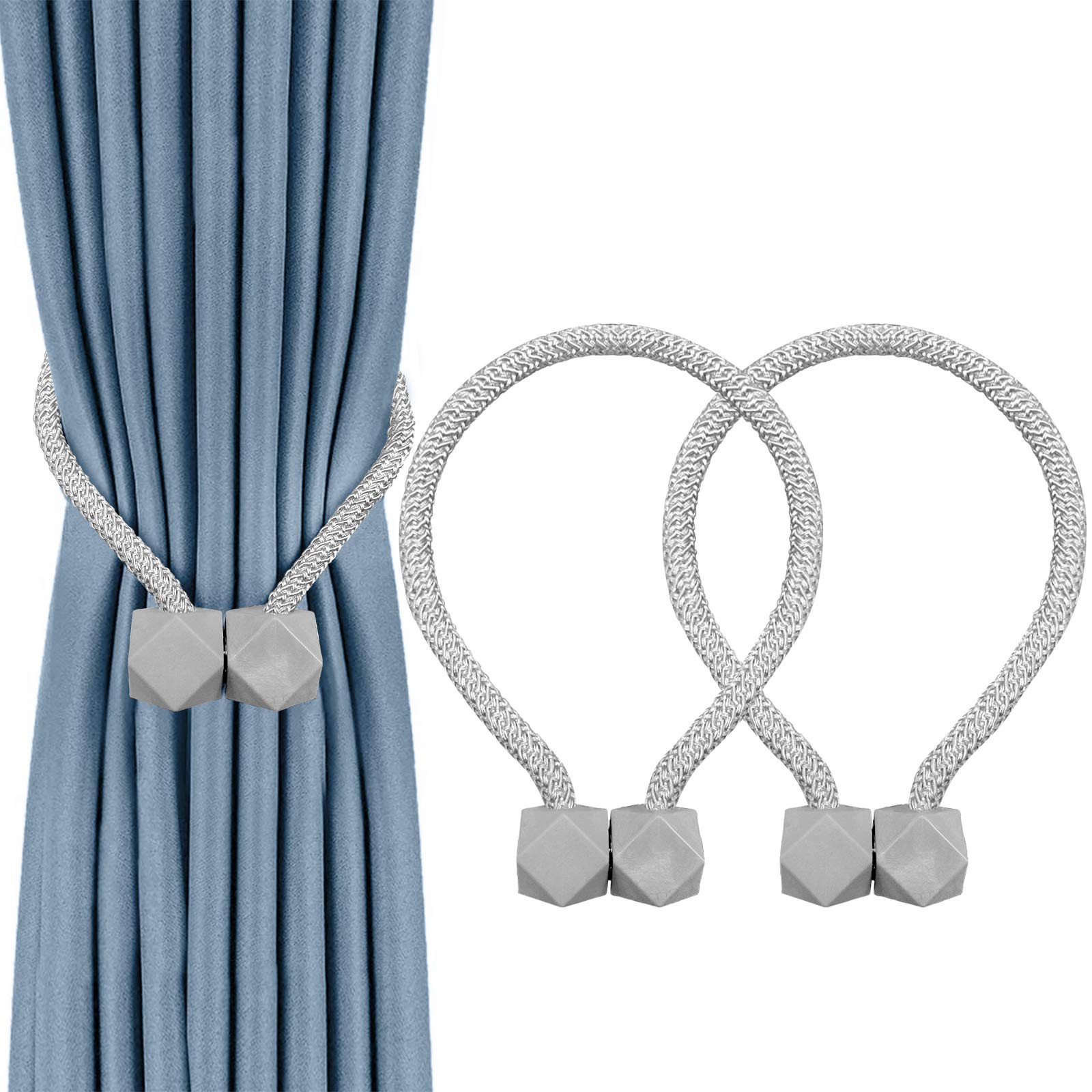 Magnetische Vorhang-Raffhalter, europäischer Stil, praktische Raffhalter, dekorative Raffhalter, für Fenstervorhänge, kein Werkzeug erforderlich (4 beige + 4 grau)