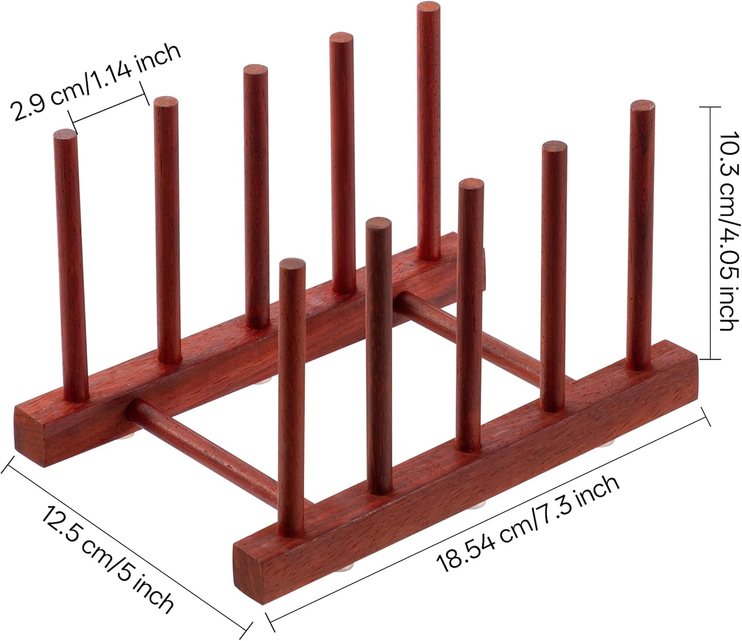 HBlife 4pcs Padauk Wooden Dish Drying Rack - Home and Kitchen Organizer for Cups, Bowls, Pots, Lids, Cutting Boards & Plates Space-Saving for Cabinets Counters (4 Slots)