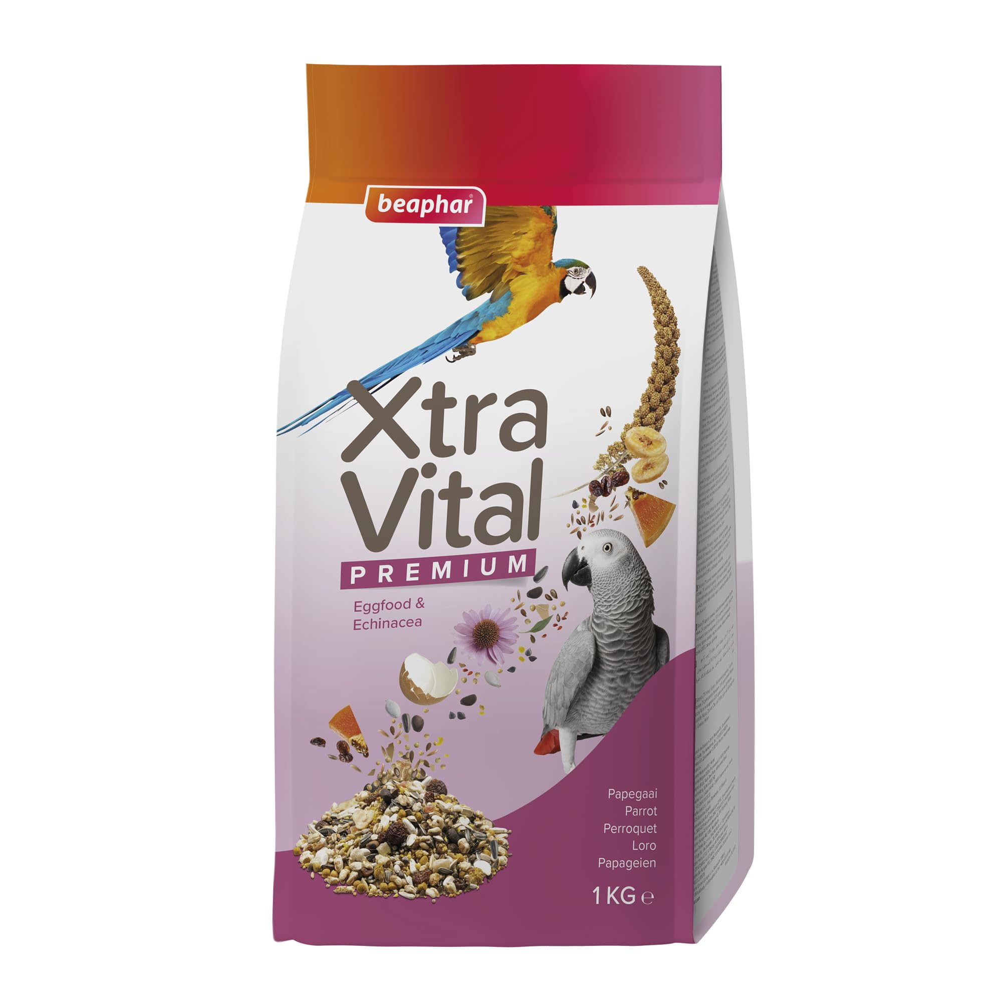Beaphar - XtraVital Parrot Bird Food - Complete Food with Banana, Papaya, Echinacea & Egg Food - Rich in Vitamins & Minerals - For Health, Vitality, Immunity & Plumage – High Protein, Low Fat – 3kg