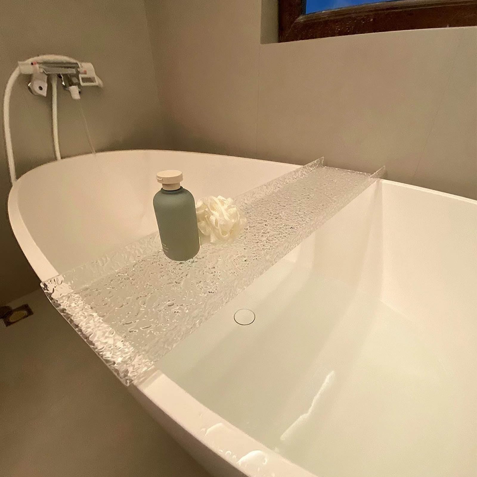 MYUYEE Modern Bathtub Caddy Tray For 2 Clear Acrylic Bathroom Organizer With Towel Tray Fits Most Tubs Great Gift Idea For Couples (One Color-70Cm/27.5In)