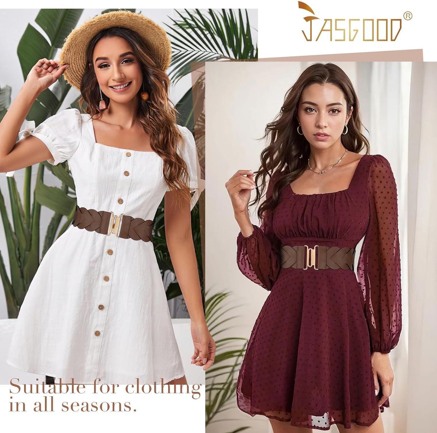 JASGOOD Women's Wide Elastic Belt Vintage Stretchy Belt for Dresses Braided Waist Belt - Image 2