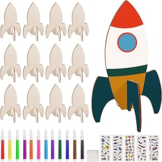 Heyu-Lotus 12 Stück Raketen Holz Bastelset, Bastelset Rakete zum Bemalen Form unvollendete Kinderspielzeug Bemalen DIY Hol...