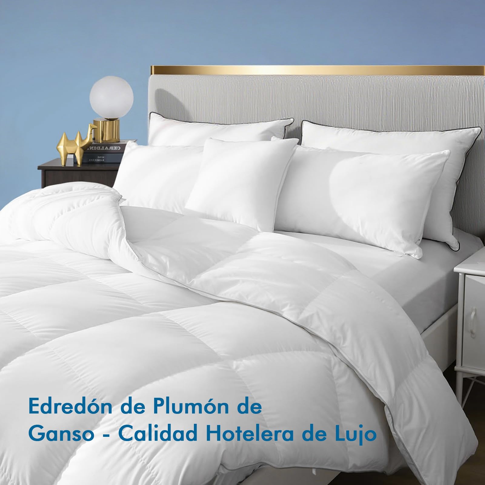 Dafinner Edredón con Temperatura Normal Cama 180, Manta de Lujo con 90% Plumón 330gr/m²，Nordica Cubierta de Algodón Oeko-Tex RDS 240 × 260cm