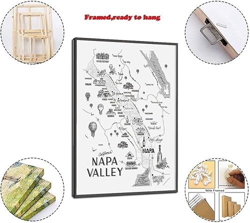Miniatura 3 de Napa Valley Map - Mapa de vinos, amantes del vino, mapa de cata de vinos, valle de Napa, mapa tipográfico, carteles de pintura en lienzo y pósteres