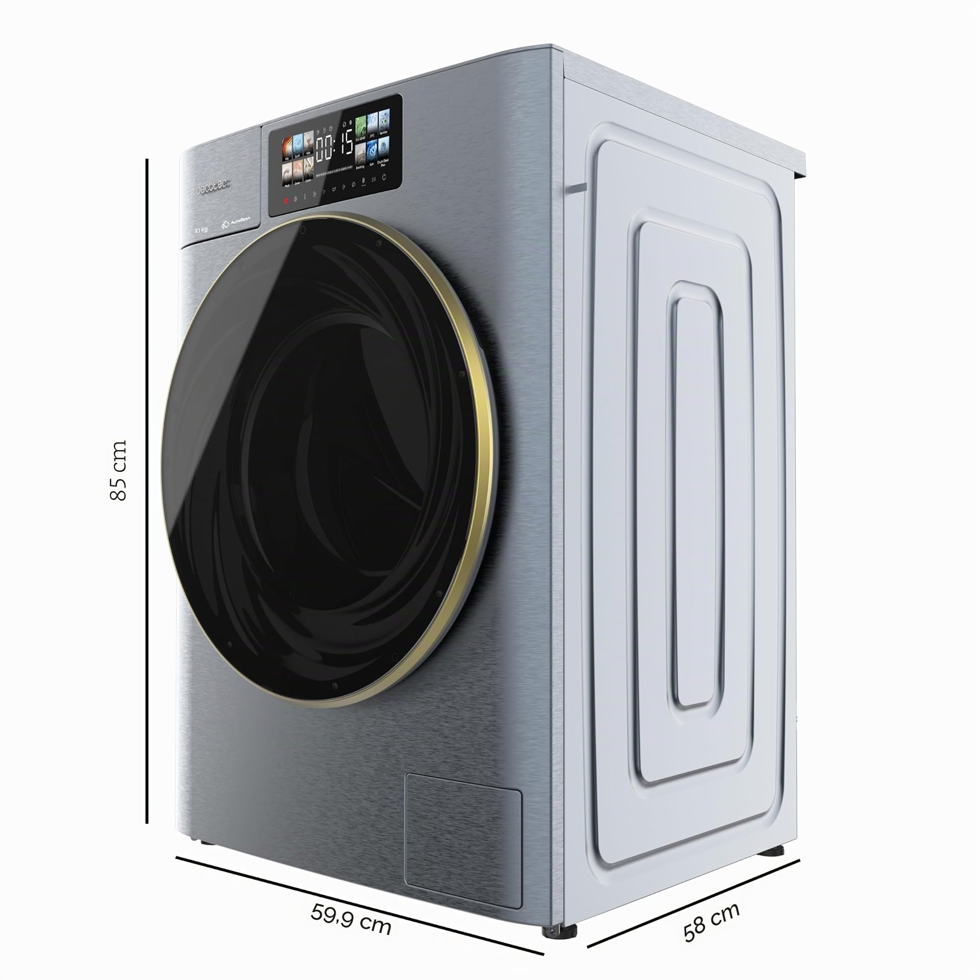 Cecotec Lavadora Carga Frontal 12Kg Bolero DressCode 12950 Autodose Direct Drive 3D Titanium. 1400RPM, 13 Programas, Motor Direct Drive, Diseño Core Matrix Screen 9,2" y Core Body, Func Inteligentes