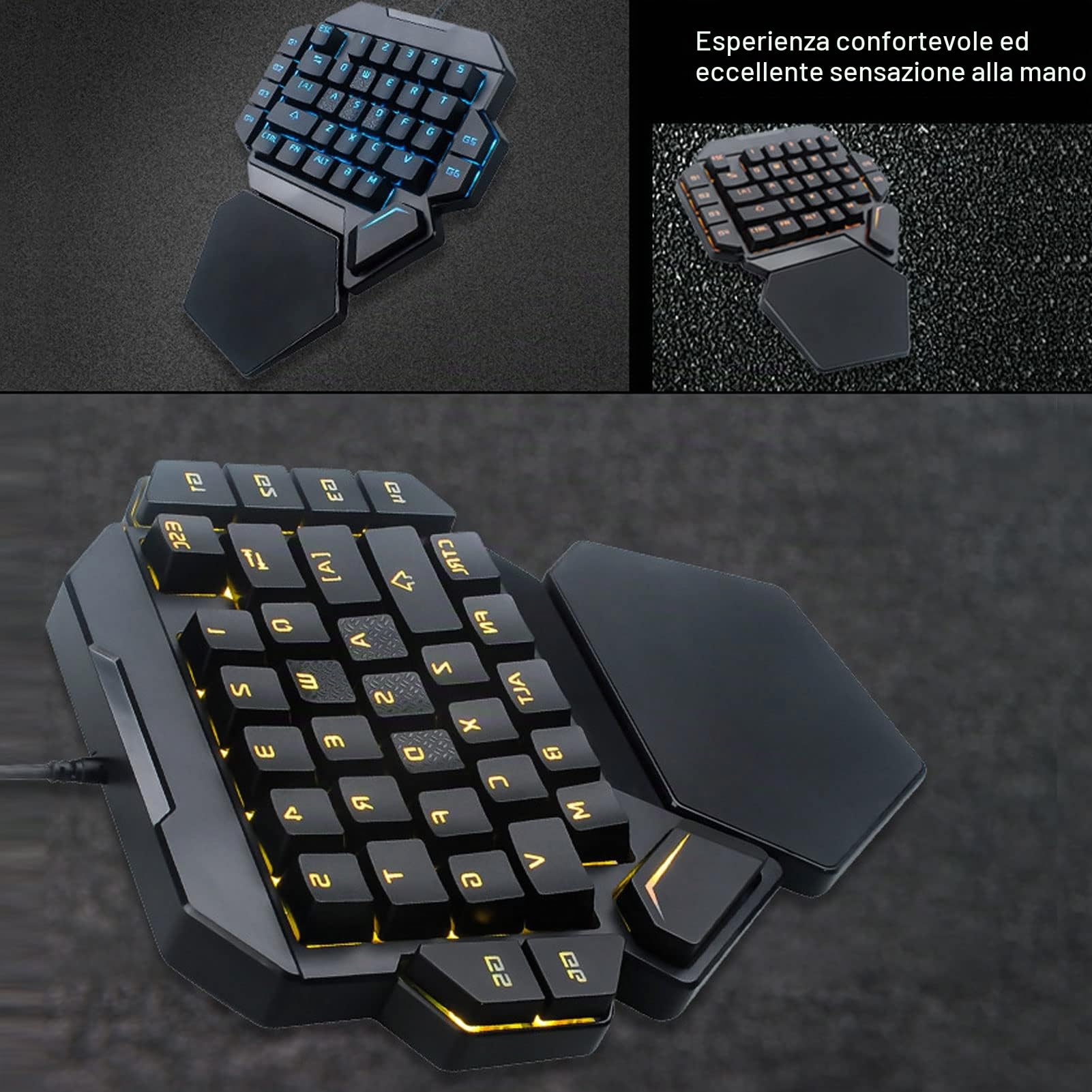 Tastiera da Gioco con Una Mano, Retroilluminata RGB 35 Tasti, Controllo Sensibile Accurato, 6 Tasti Programmabili, Design Ergonomico, Mezza Tastiera per PC Gamer