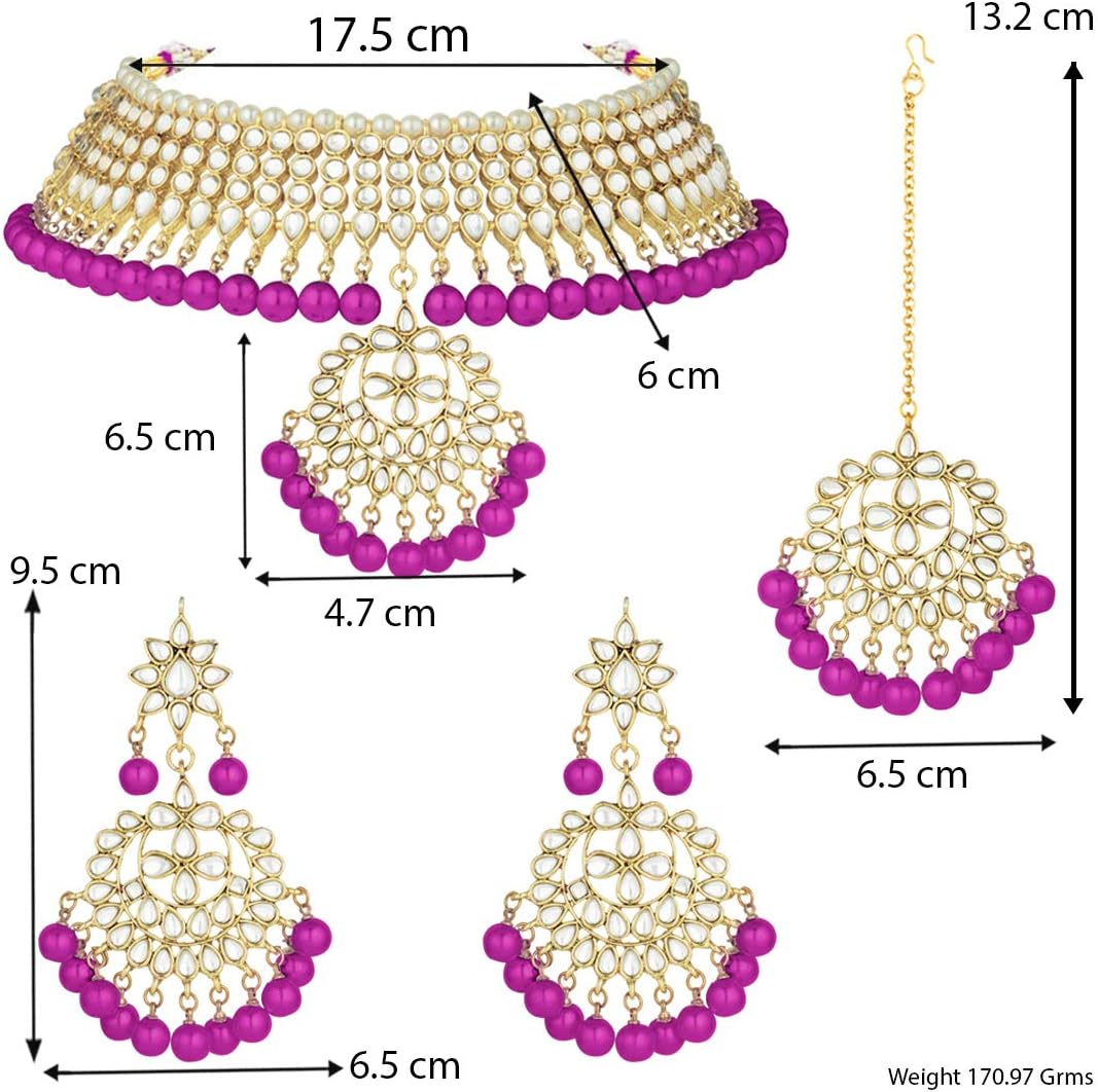 Aheli Faux Kundan Necklace Earrings Maang Tikka Set Indian Ethnic Wedding Fashion Jewelry Set Gift for Women - Image 4