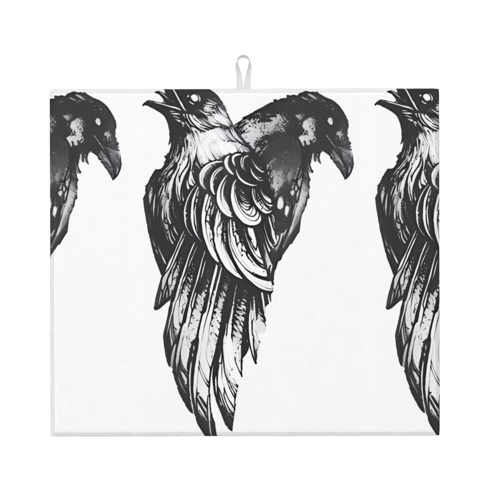 WHJSSF Ravens Prints Kitchen Drying Mat - Absorbent Dish Drying Throw with Colorful Prints, Quick-Dry Countertop Layer for Dishes & Appliances - Non-Slip & Foldable