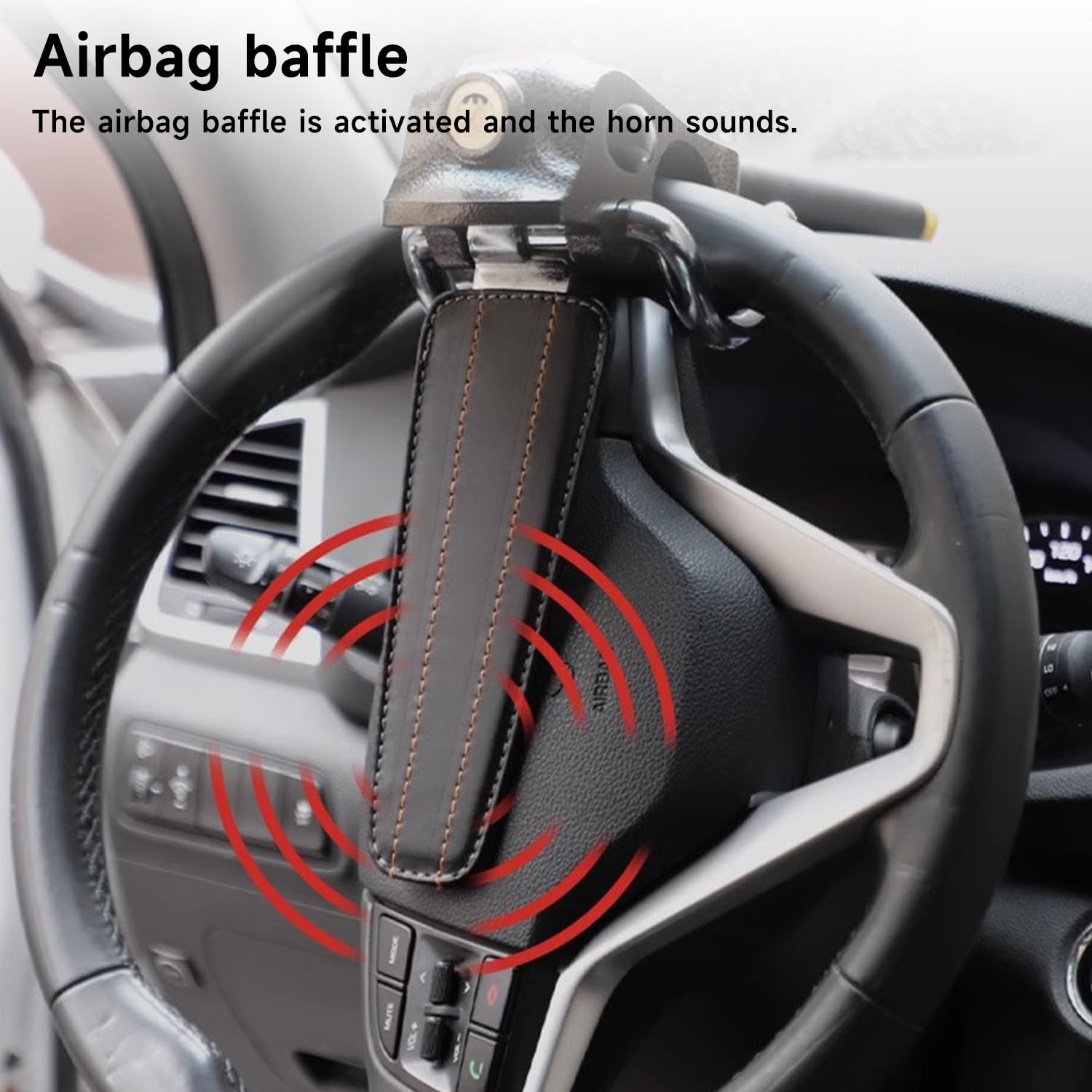 Bloqueo Volante Coche Cerradura de dirección aleación aluminio, seguridad antirrobo con alarma bocina, 3 teclas únicas, interruptor ventana emergencia, cerradura coche