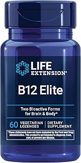 Life Extension B12 Elite, adenosylcobalamin, methylcobalamin, Two Active Forms for Brain Health & Dopamine Production, Non-GMO, Gluten-Free, Vegetarian, 60 lozenges
