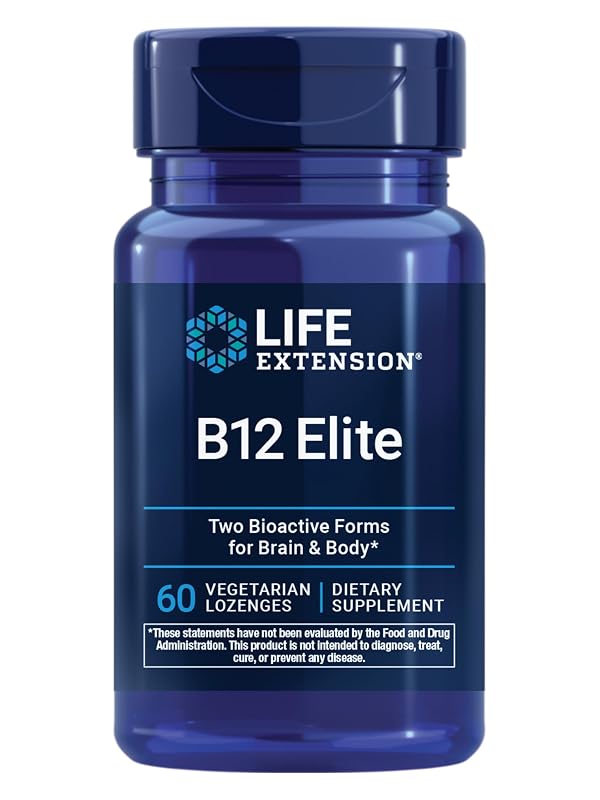 Life Extension Suplemento de vitamina B12, adenosilcobalamina e metilcobalamina 500 mcg cada, 60 pastilhas