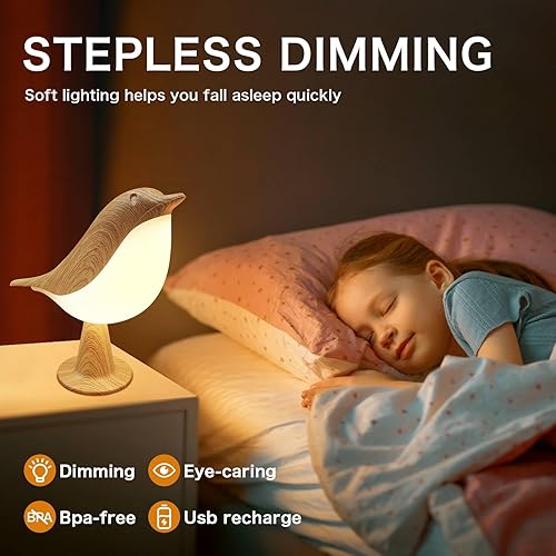 Miniatura 2 de VViN Pequeña lámpara de mesa LED inalámbrica, bonita lámpara de noche de pájaro con atenuador táctil, lámpara de mesa de noche de 3 niveles de