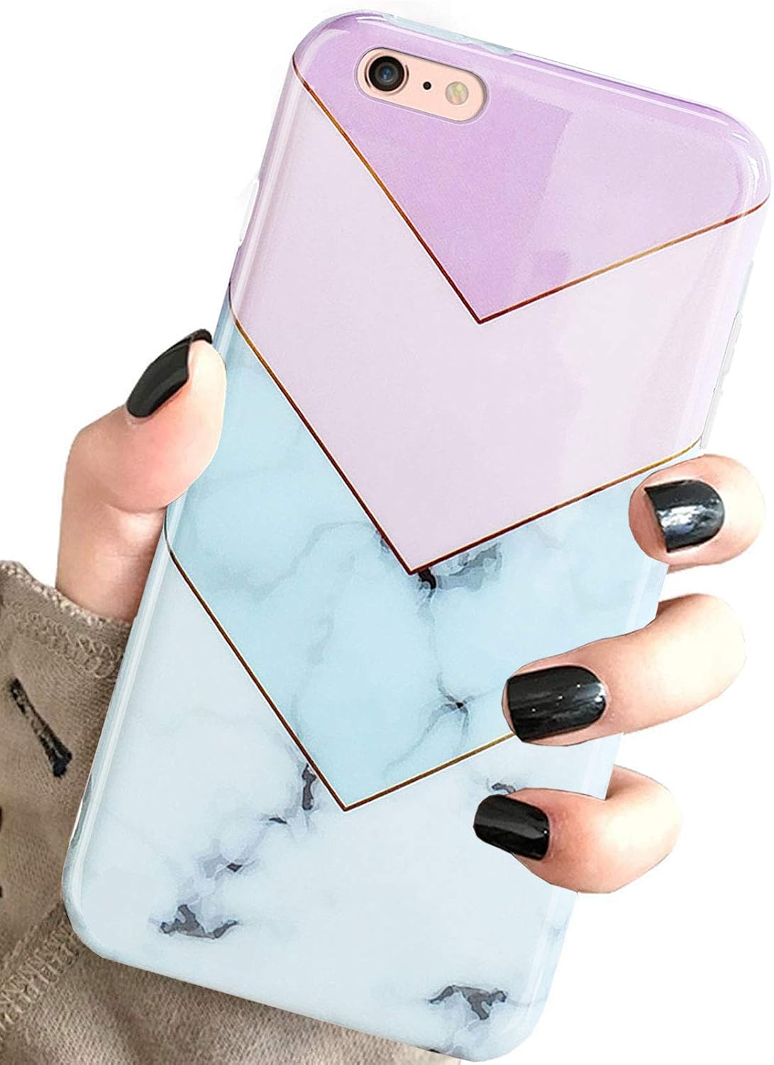 J.west iPhone 6s Case, iPhone 6 Case, Cute Geometric Marble Pattern Print Flexible Slim Soft Silicone Design TPU Protective Case Cover for Girls Women for iPhone 6/iPhone 6s 4.7 inch (Purple)